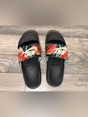 Nike Black Slide Sandals Floral Strap